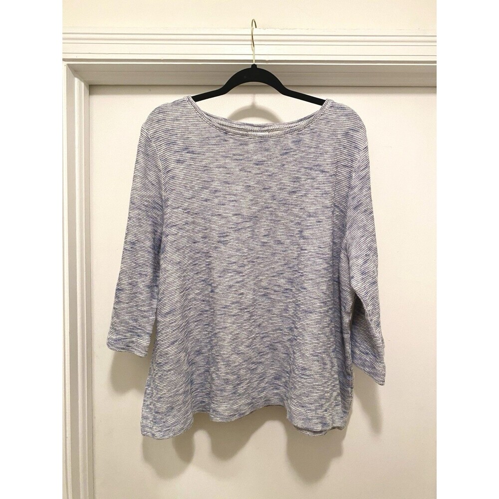 J Jill Pure Top Womens 3X Blue 3/4 Sleeve Shirt Sweater Textured Coastal Ocean
